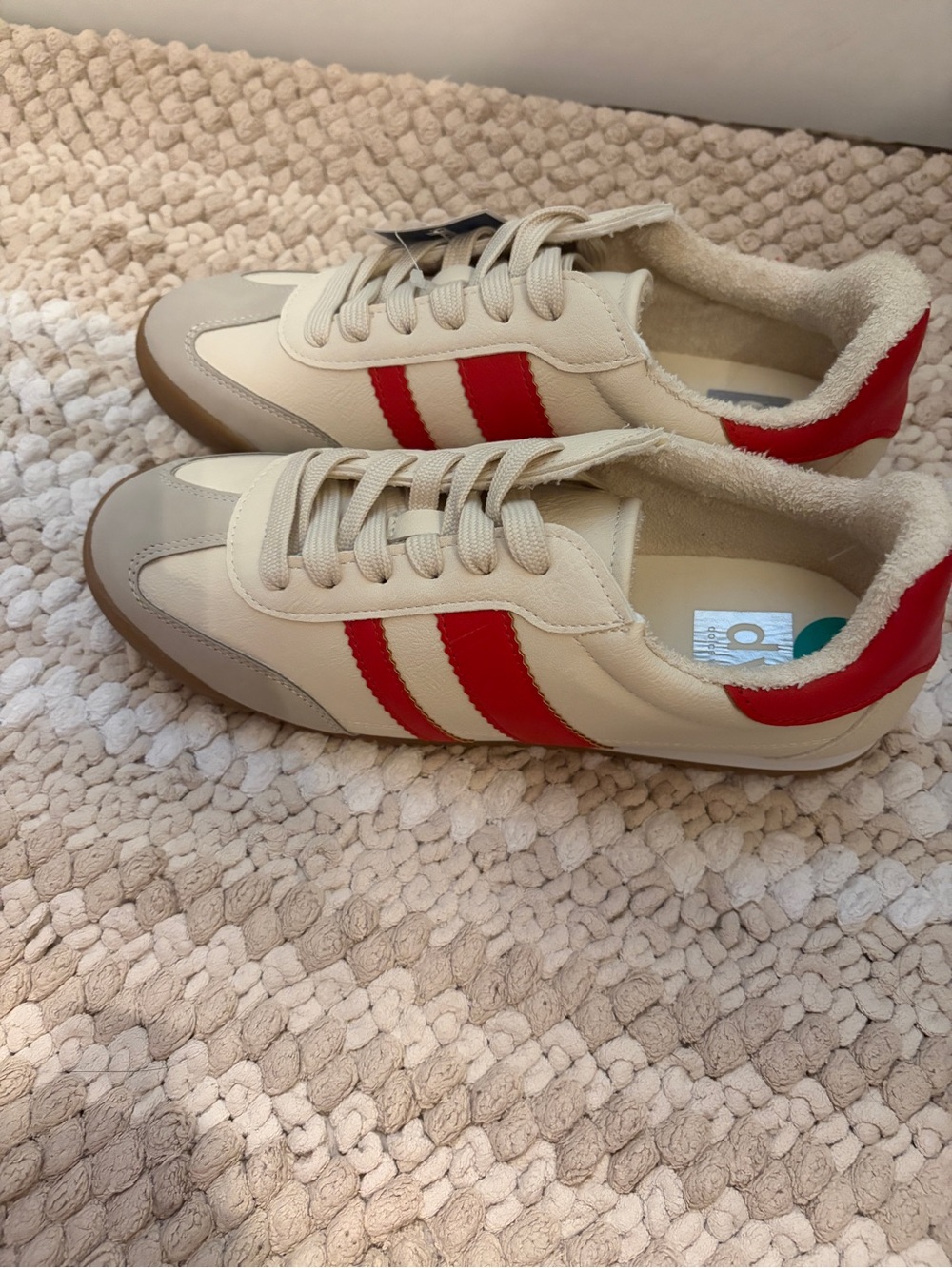 Women’s Cream Sneakers with Red Stripes - Classic Casual